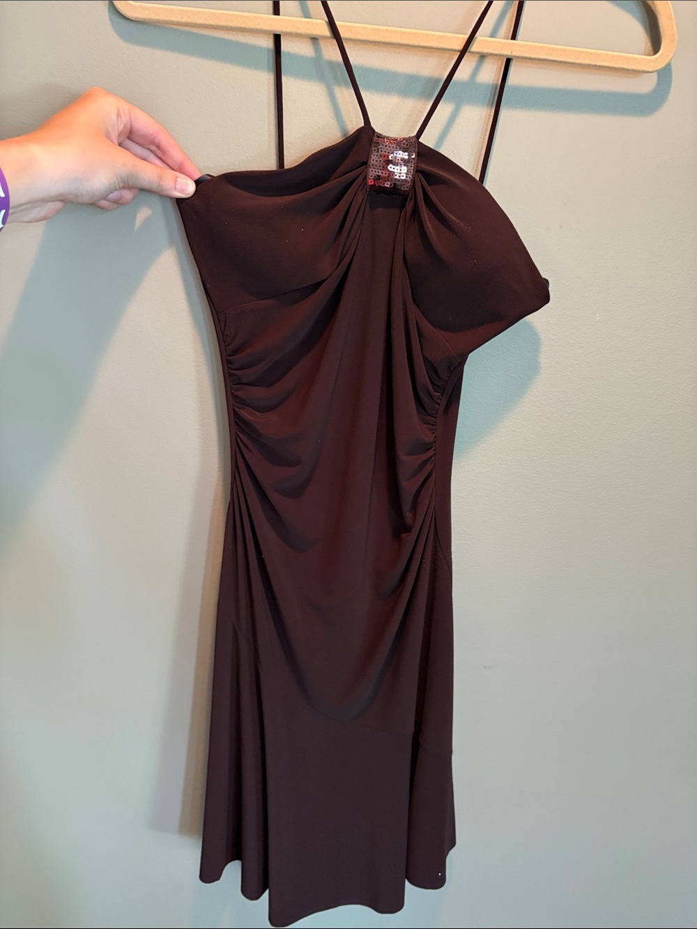 Taboo One-Shoulder Brown Cocktail Dress with Sequin Accent